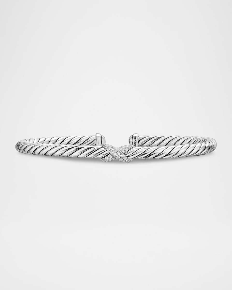 Cable Flex Center Station X Bracelet with Diamonds in Silver, 4mm